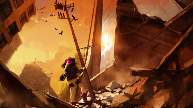 Girl in Ruined City — Orange