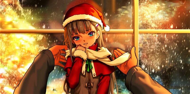 Girl in Santa Hat — Red, Dramatic