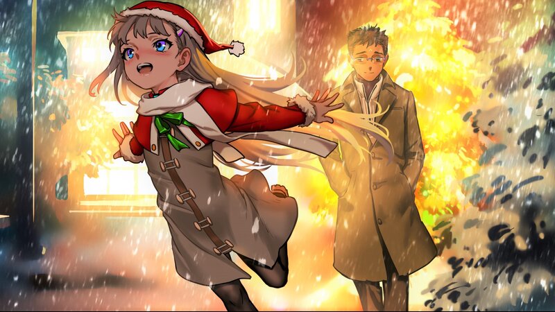 Girl in Santa Hat Running