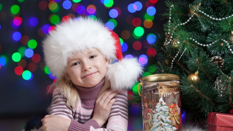 Girl in Santa Hat — White, Festive