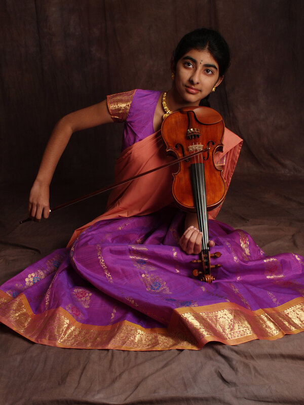 Girl in sari with violin