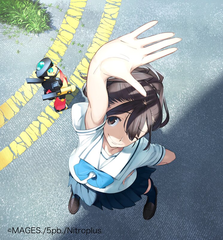 Girl in School Uniform — Blue, Playful, Afternoon, Anime