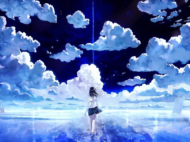 Girl in School Uniform — Blue, Serene, Night