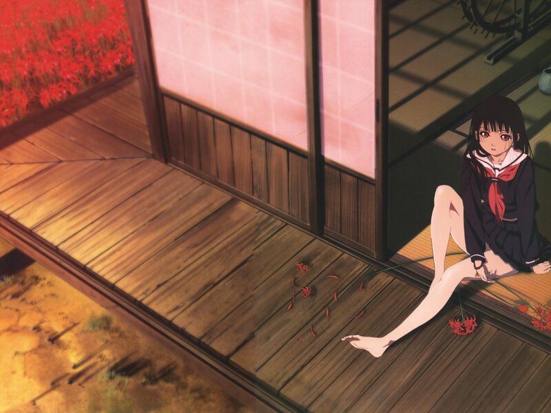 Girl in School Uniform — Brown, Melancholic, Sunset