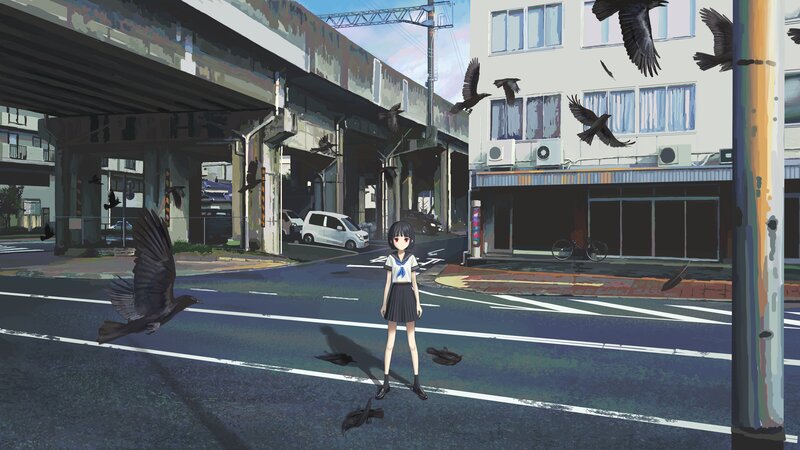 Girl in School Uniform — Gray, Dramatic, Afternoon