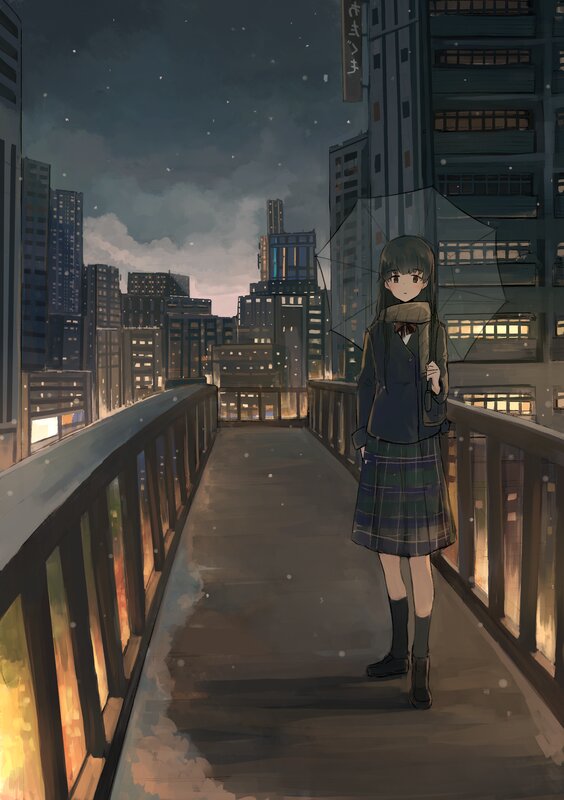 Girl in School Uniform — Gray, Melancholic, Night