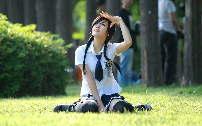Girl in School Uniform — Green, Calm