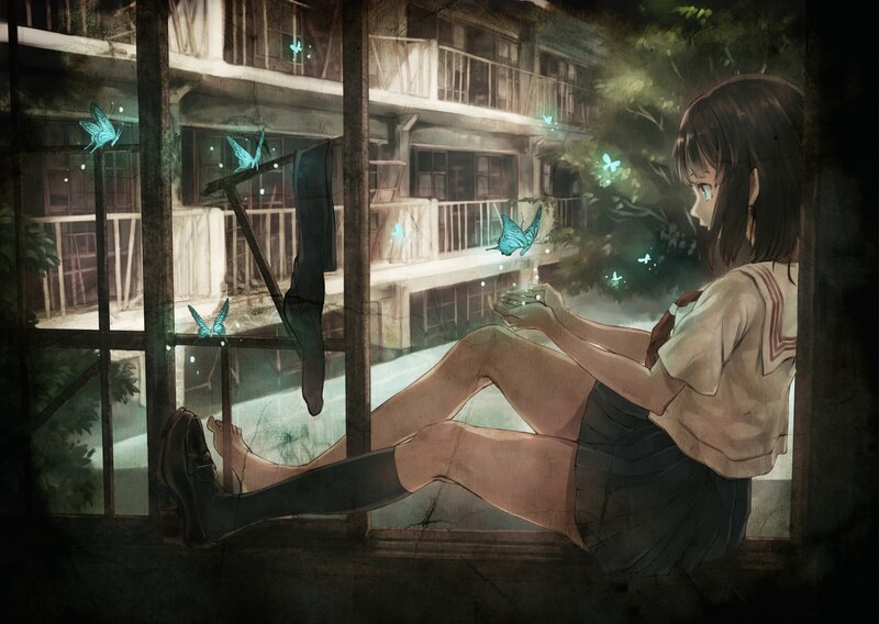Girl in School Uniform — Green, Melancholic