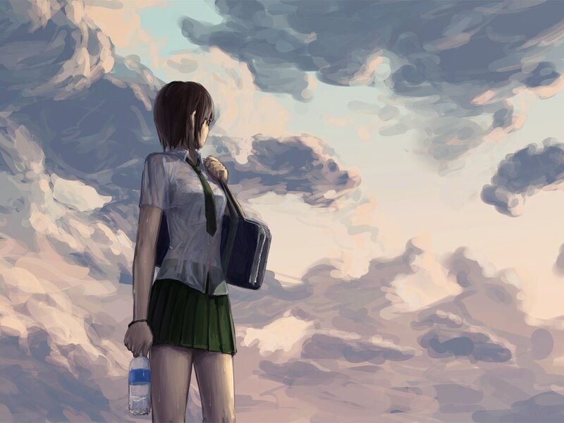 girl in school uniform looking at sky