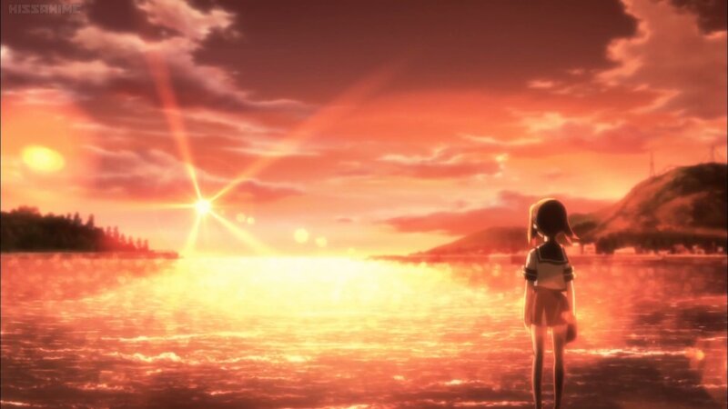 Girl in School Uniform — Orange, Dramatic, Sunset