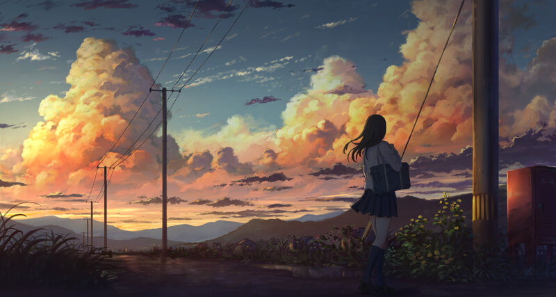 Girl in School Uniform — Orange, Serene, Sunset