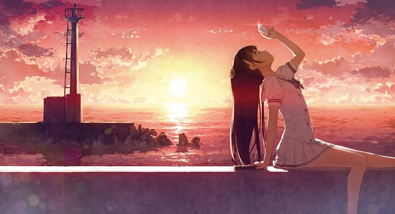 Girl in School Uniform — Pink, Serene, Sunset