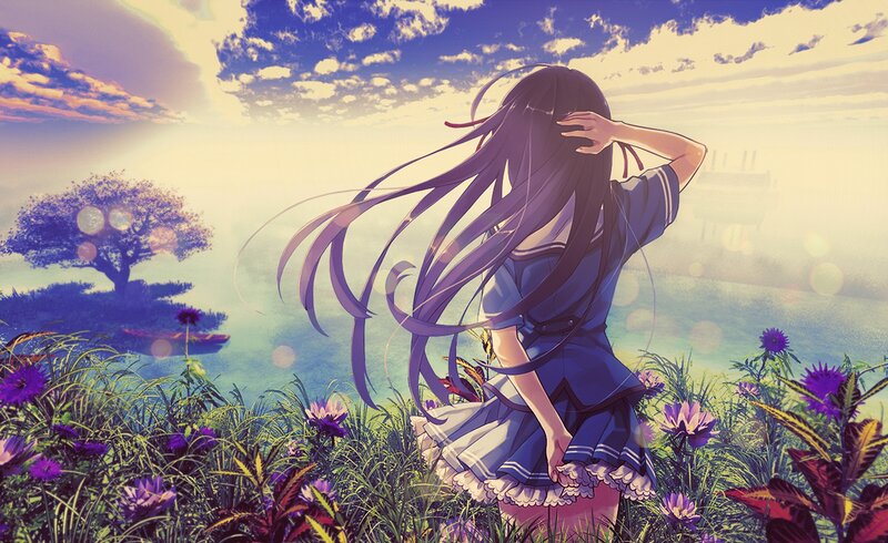 Girl in School Uniform — Purple, Serene, Sunset