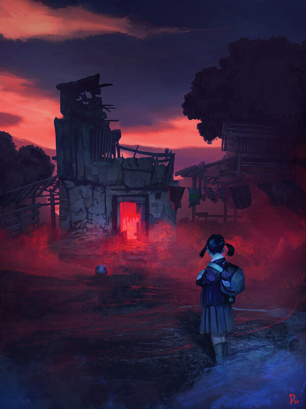 Girl in School Uniform — Red, Dramatic