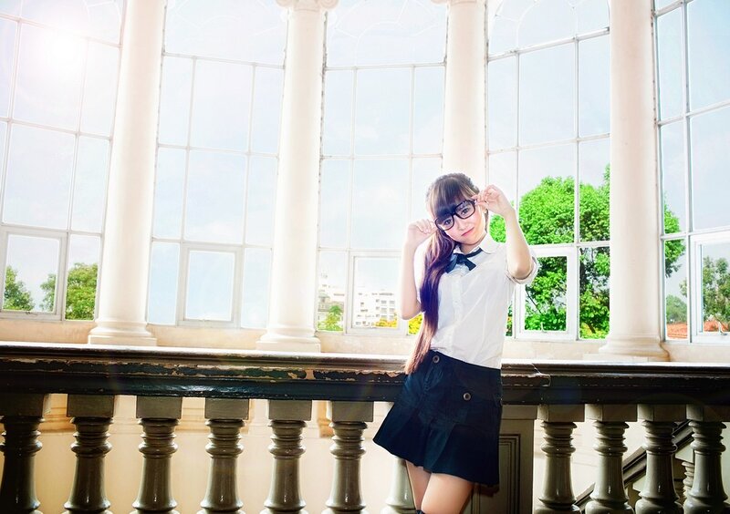 Girl in School Uniform — White, Bright