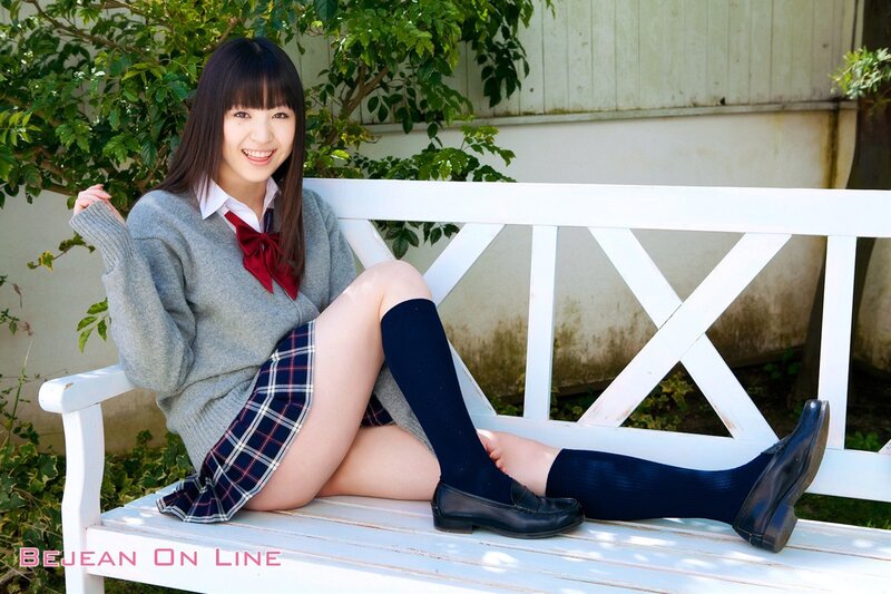 Girl in School Uniform — White, Calm, Afternoon, Photograph, Bench, Tree