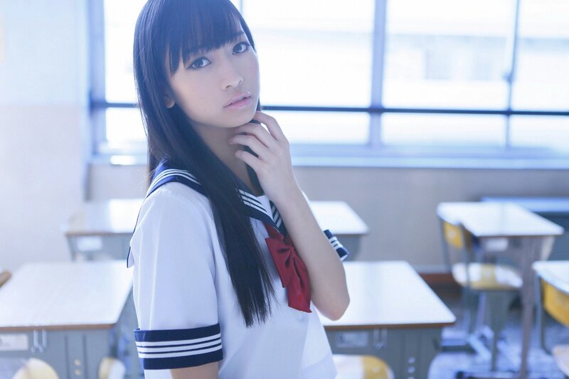 Girl in School Uniform — White, Calm, Morning, Photograph, School Desk, Window