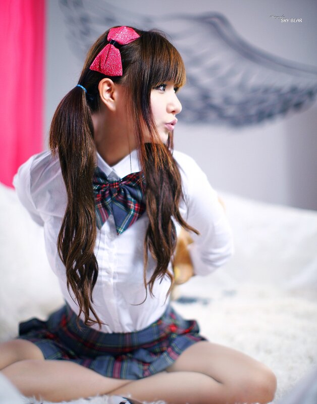 Girl in School Uniform — White, Calm, Photograph, Bow