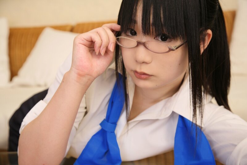 Girl in School Uniform — White, Neutral, Photograph, Glasses