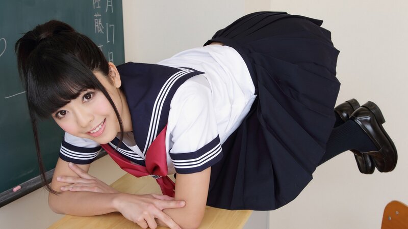 Girl in School Uniform — White, Playful, Photograph, School Desk