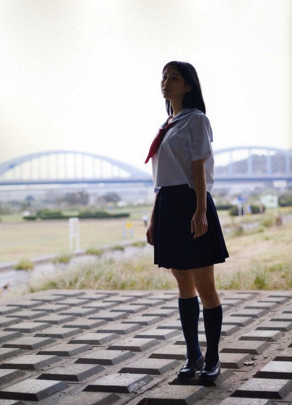 Girl in School Uniform — White, Serene, Afternoon, Photograph, Bridge