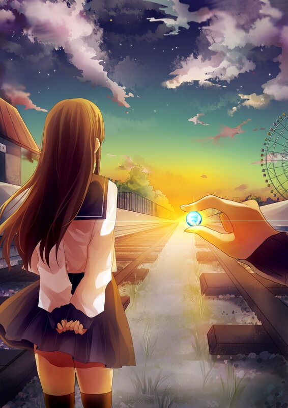 Girl in School Uniform — Yellow, Serene, Sunset