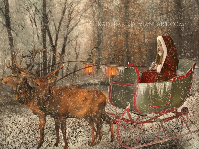 Girl in Sleigh with Deer
