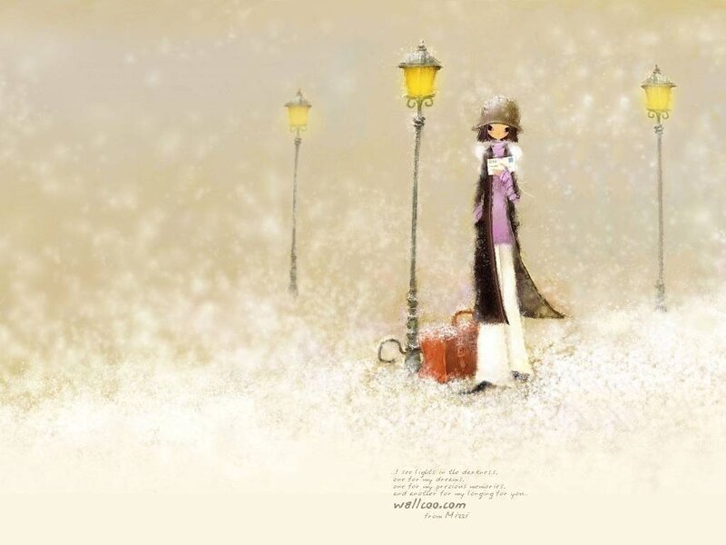 girl in snowy night scene
