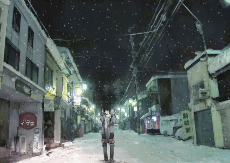 girl in snowy night street