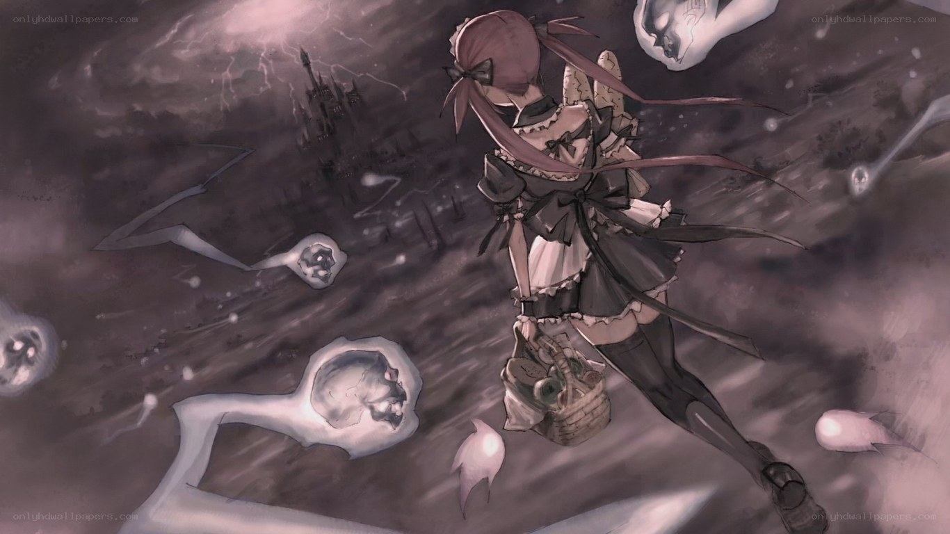 girl in storm with skulls