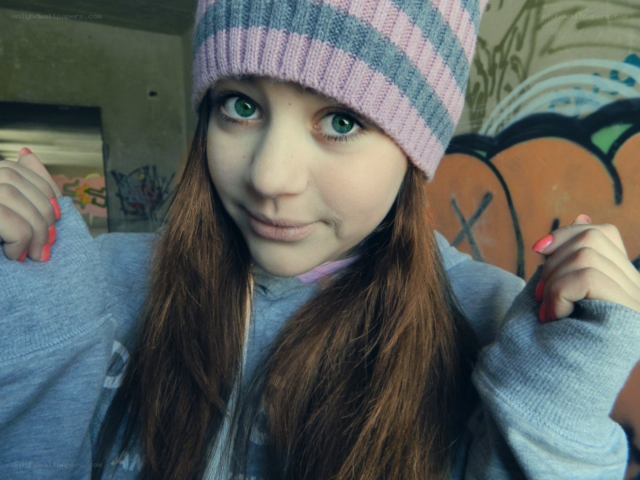 girl in striped beanie