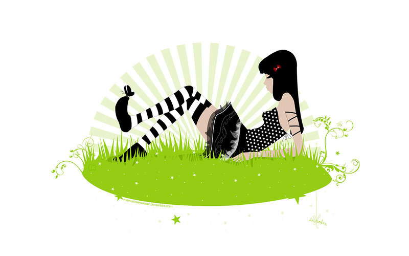 girl in striped stockings on grass