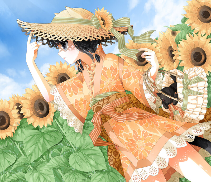 Girl in sunflower field