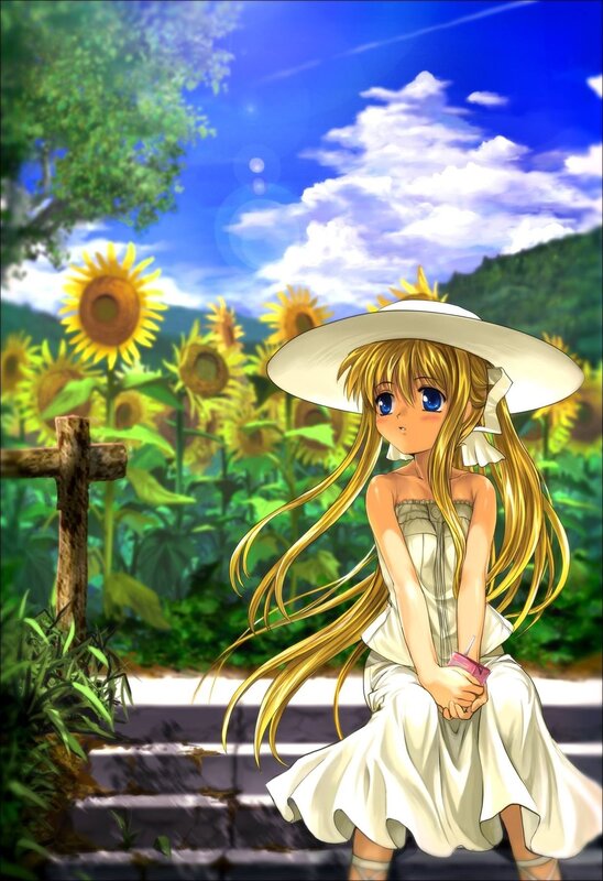 Girl in sunflower field