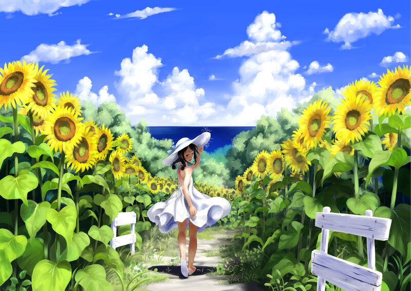 Girl in Sunflower Field — Blue