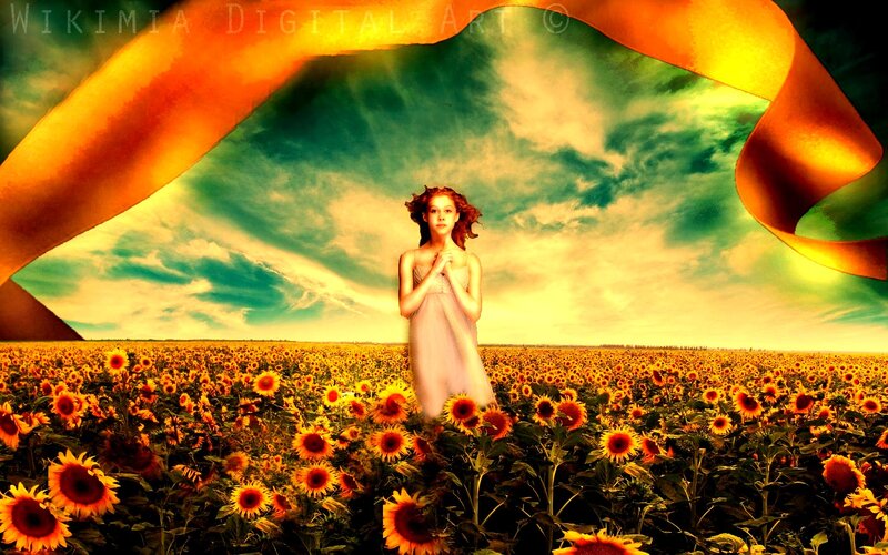 Girl in Sunflower Field — Yellow, Dramatic