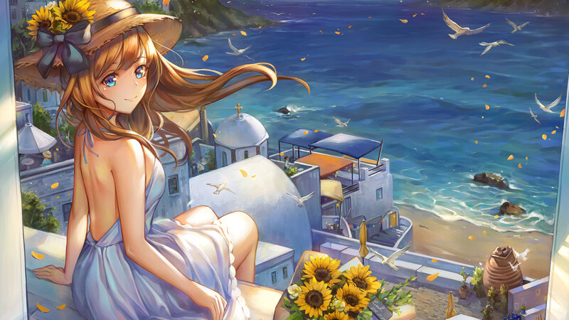 Girl in Sunhat on Balcony
