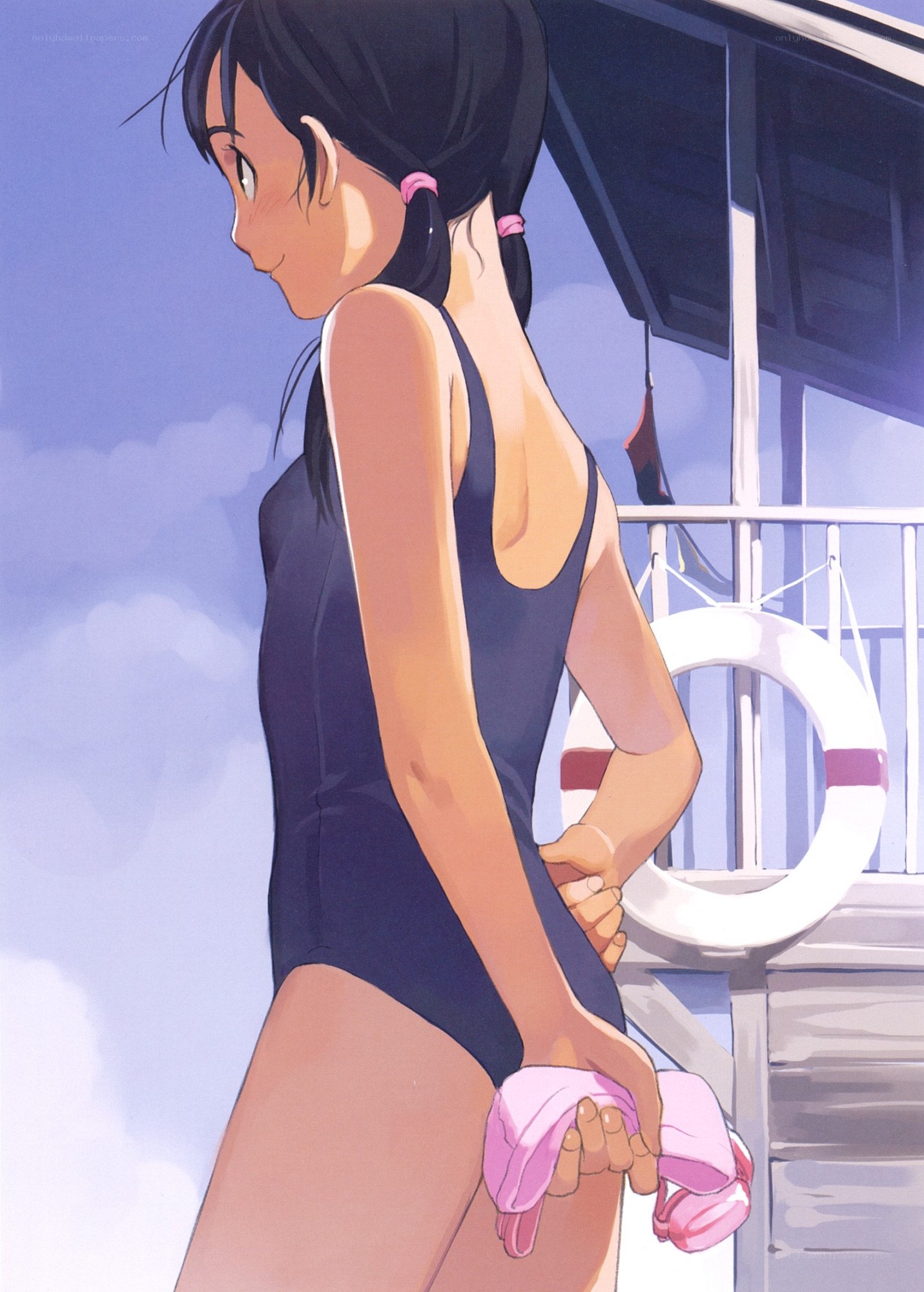 girl in swimsuit at poolside