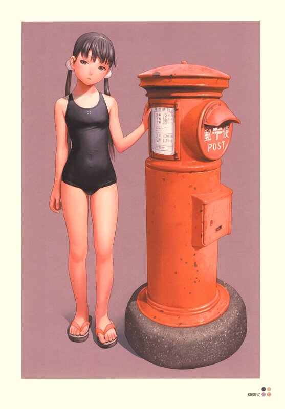 girl in swimsuit by post box
