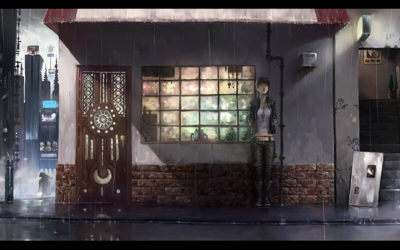 girl in the rain at night