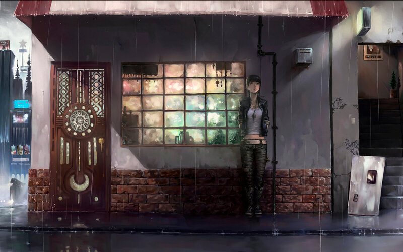 Girl in the rain at night