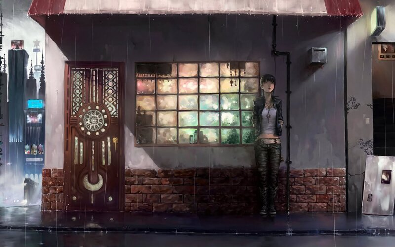 Girl in the rain at night