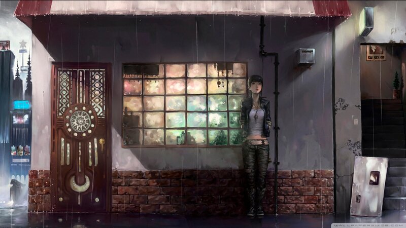 girl in the rain at night