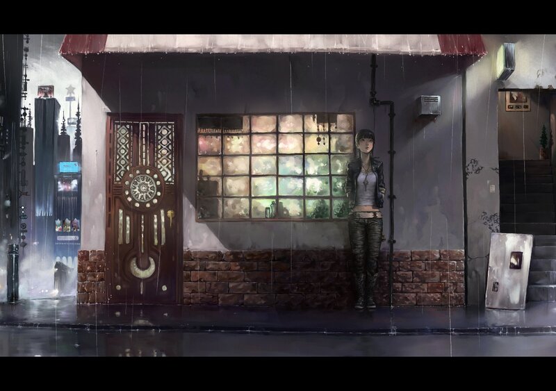 girl in the rain at night