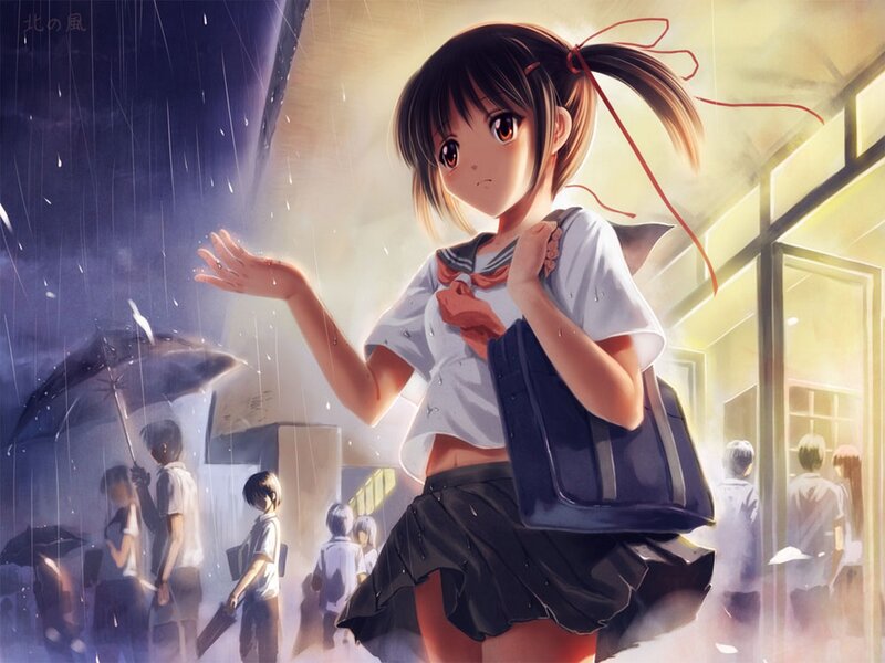 Girl in the rain at school