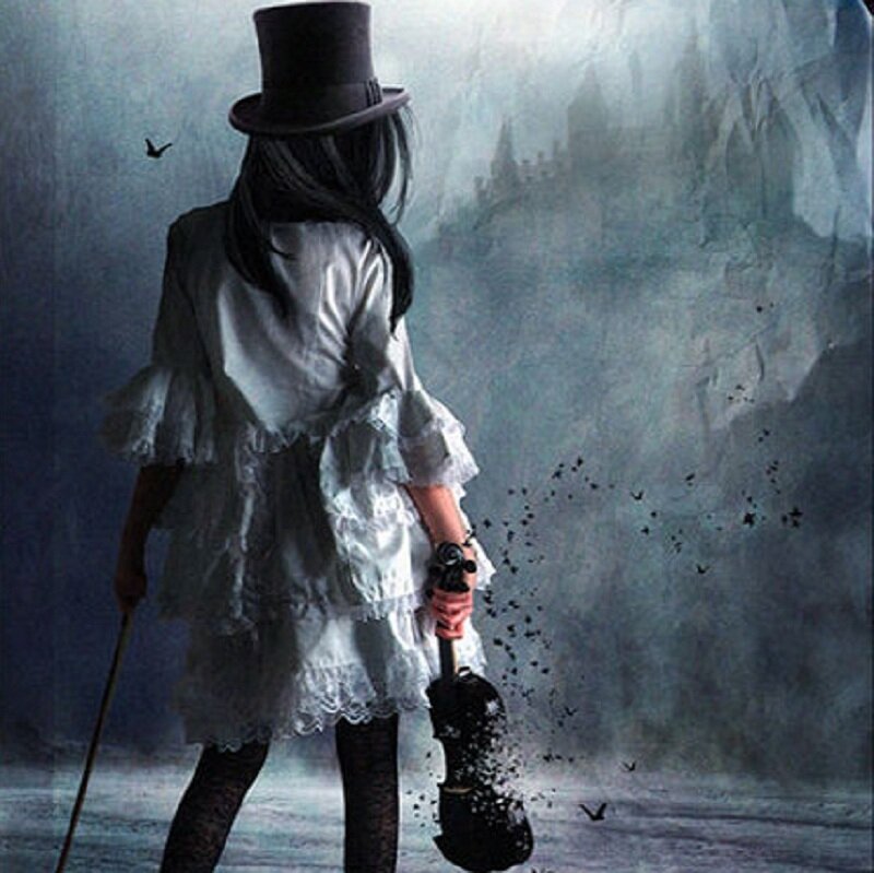 Girl in top hat with violin