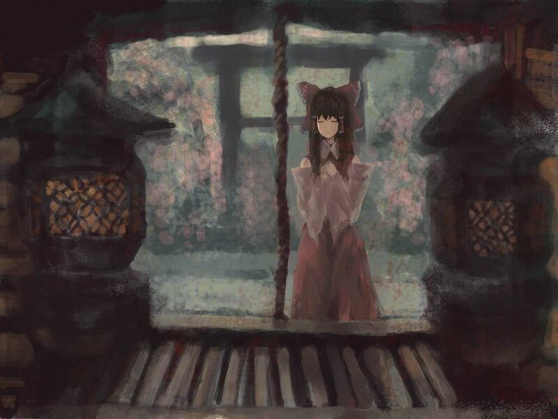 girl in traditional dress at shrine