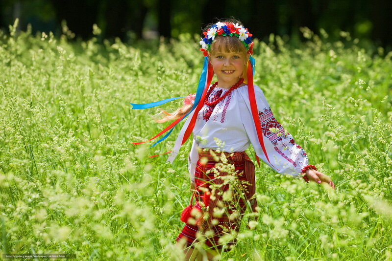 Girl in Traditional Dress — Green, Joyful
