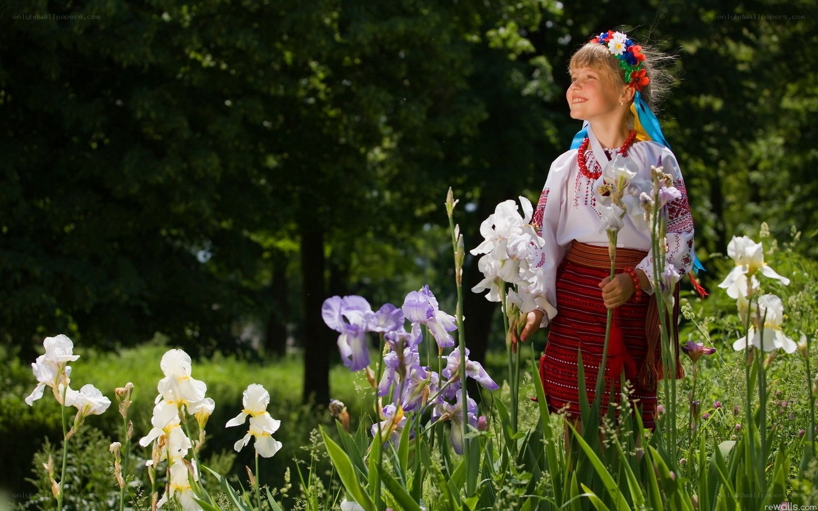 Girl in traditional dress with flowers