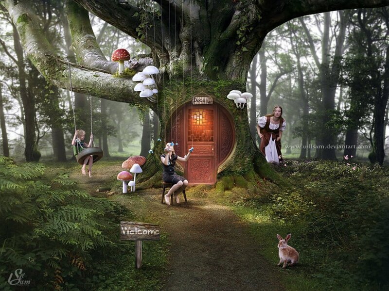 Girl in Treehouse — Green, Whimsical